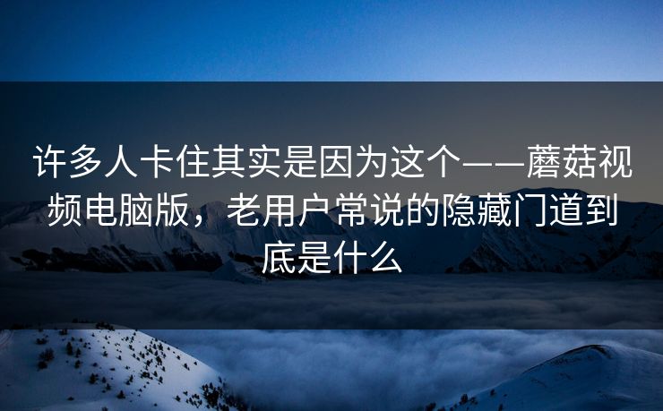 许多人卡住其实是因为这个——蘑菇视频电脑版，老用户常说的隐藏门道到底是什么